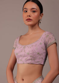 Powder Pink Organza Saree With Zari And Cut Dana Work