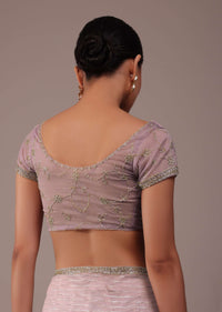 Powder Pink Organza Saree With Zari And Cut Dana Work