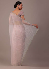 Powder Pink Organza Saree With Zari And Cut Dana Work