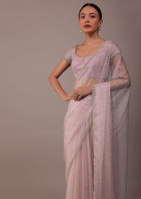 Powder Pink Organza Saree With Zari And Cut Dana Work