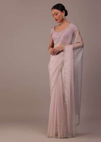Powder Pink Organza Saree With Zari And Cut Dana Work