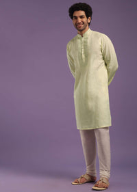 Powder Yellow Kurta In Linen With Yoke Embroidery