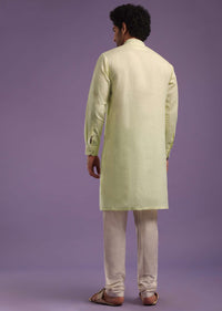 Powder Yellow Kurta In Linen With Yoke Embroidery