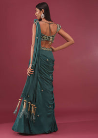 Emerald Green Pre-Pleated Saree With Floral Buttis And Embroidered Blouse - NOOR 2022