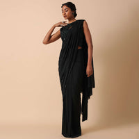 Pre Stitched Black Georgette Saree With Cut Dana Embellishments