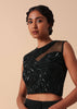 Pre Stitched Black Saree With Cut Dana Embellishments