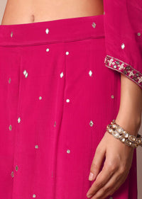 Pretty Pink Chiffon Embroidered Kurta With Dupatta And Palazzo Set