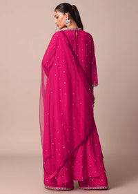 Pretty Pink Chiffon Embroidered Kurta With Dupatta And Palazzo Set