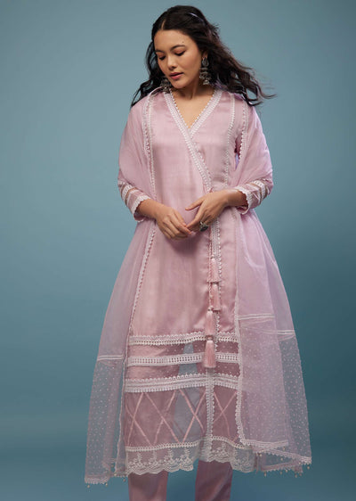 Petal Pink Pant Suit Set In Viscose Silk