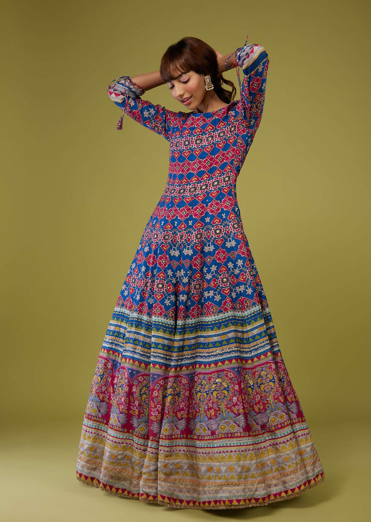 Multicolored Flared Anarkali Kurti In Silk