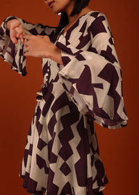 Prune Purple And Bone White Printed Kurta With Matching Straight Pants