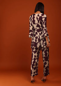 Prune Purple And Bone White Printed Kurta With Matching Straight Pants