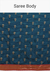 Teal Blue Saree In Silk With Weaved Floral Buttis And Bandhani Printed Pallu