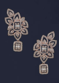 Rose Gold Studs In Floral Pattern With Stones And Bugle Beads Online - Kalki Fashion
