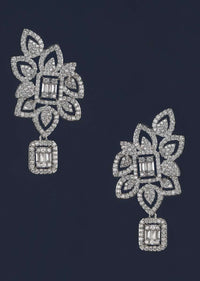 Silver Studs In Floral Pattern With Stones And Bugle Beads Online - Kalki Fashion