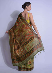 Light Green Saree In Silk With Multi Colored Print In Floral Motifs