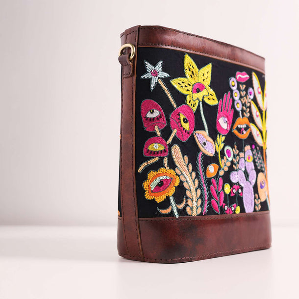 Pure Leather Multicolor Handbag With Kutchi Traditional Embroidery