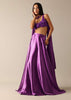 Purple Art Silk Skirt with Bustier Enhanced with 3D Flower