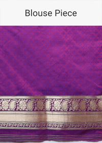 Purple Banarasi Saree In Silk With Weaved Floral Mesh Jaal