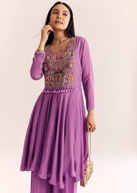 Purple Chinon Zardosi Kurta Palazzo Suit