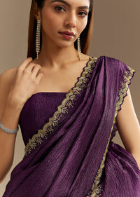 Purple Crushed Tissue Saree With Cutdana And Beads Embroidery