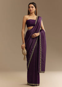 Purple Crushed Tissue Saree With Cutdana And Beads Embroidery