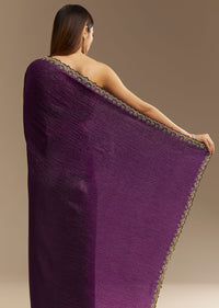 Purple Crushed Tissue Saree With Cutdana And Beads Embroidery