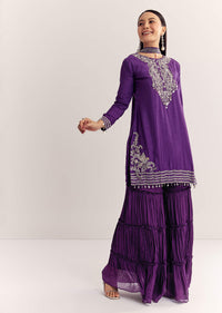 Purple Dola Silk Kurta Set With Zardosi And Choker Dupatta