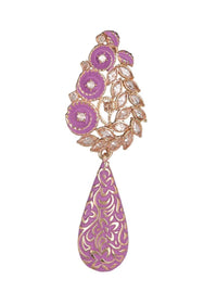 Purple Earrings With Floral Carving, Crystals And Stone In Tear Drop Motif Online - Kalki Fashion
