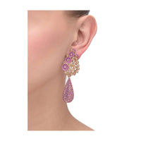 Purple Earrings With Floral Carving, Crystals And Stone In Tear Drop Motif Online - Kalki Fashion