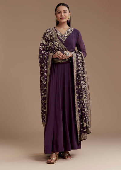 Purple Georgette Anarkali Set with Sequin Work