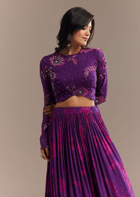 Purple Georgette Floral Printed Lehenga Set