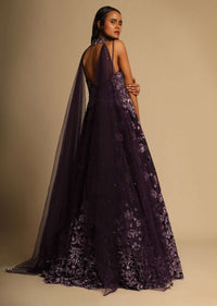 Purple Gown In Net With Resham And Sequins Embroidered Intricate Floral Motifs Cascading Down To The Hemline Online - Kalki Fashion