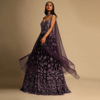 Purple Gown In Net With Resham And Sequins Embroidered Intricate Floral Motifs Cascading Down To The Hemline Online - Kalki Fashion