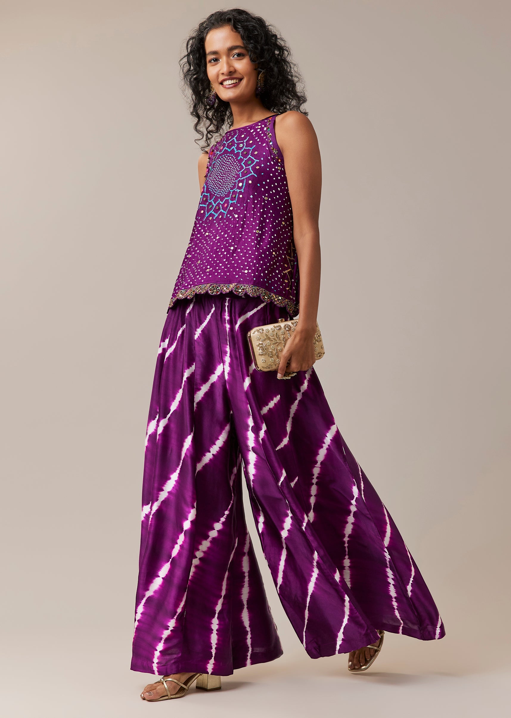 Bandhani Top Buy Purple Hand Dyed Bandhani Top and Leheriya Palazzo Co-ord Set with ...
