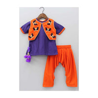 Purple Kurta Matched With Orange Jacket In Butterfly Motif Embroidery Online - Kalki Fashion