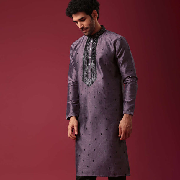 Purple Kurta Set In Silk