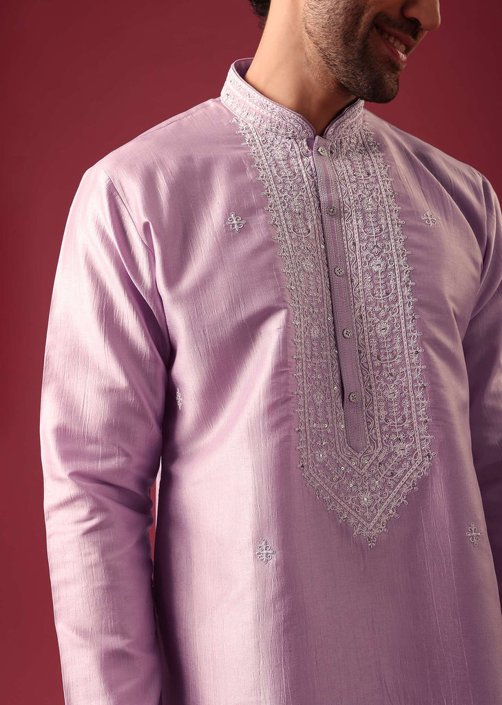 Purple Kurta Set In Silk with Sequin Work