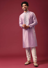 Purple Kurta Set In Silk with Sequin Work