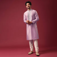 Purple Kurta Set In Silk with Sequin Work