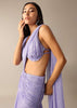 Purple Lehenga Style Shimmer Saree with A Ruched Blouse