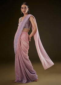 Purple Ombre Ready Draped Sequin Saree With Fancy Blouse