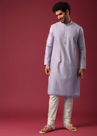 Purple Pintuck Kurta Set in Silk