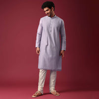 Purple Pintuck Kurta Set in Silk