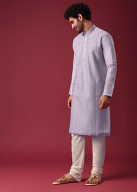 Purple Pintuck Kurta Set in Silk