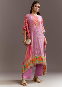 Purple Printed Crepe Kaftaan Kurta Pant