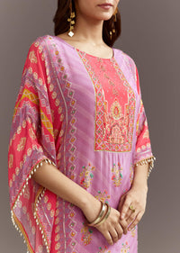 Purple Printed Crepe Kaftaan Kurta Pant