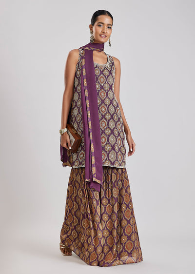 Purple Printed And Shararaa Sets