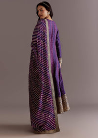 Purple Russian Silk Bandhani Anarkali Suit With Leheriya Dupatta