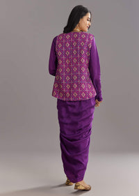 Purple Russian Silk Jacket Set With Zardosi Border and Fancy Pleated Skirt